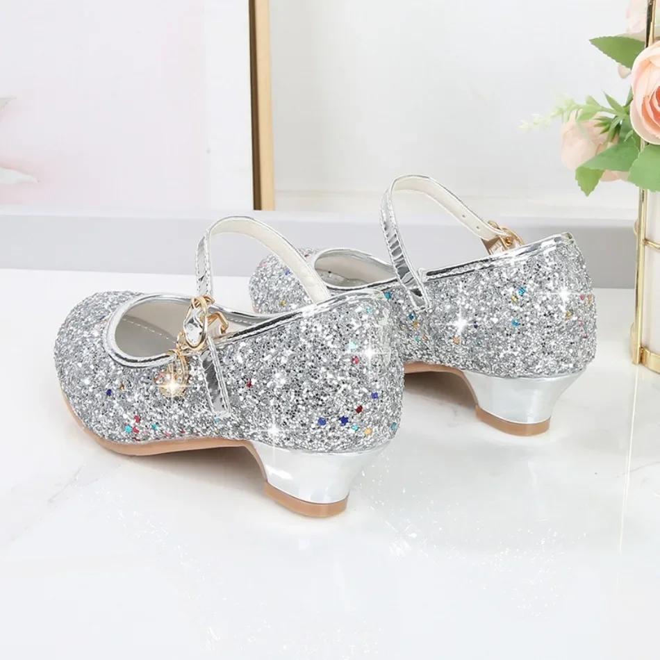 Pantofi Fete Copii Toc Înalt Sandale Strălucitoare cu Cristal Cataramă Modă Pantofi Dans Prințesă Copii Pantofi Piele Spectacol Elev