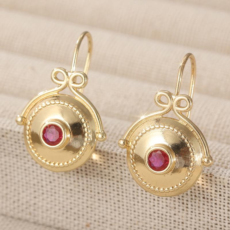 

Vintage Gold Color Red CZ Dangle Women s Earrings Round Geometry Party Daily Wear
