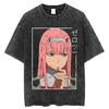 Zero Two Darling In The Franxx Vintage Acid Washed Anime T-Shirt Vaporwave Aesthetic Black Oversized Unisex Streetwear Fan Tee