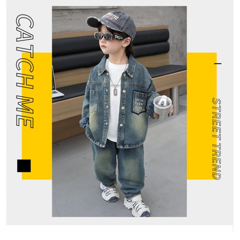 Jungen Denim 3-teiliges Set Langarmjacke Hose Innenoberteil Lässiges Outfit Kinder 4-8 Jahre