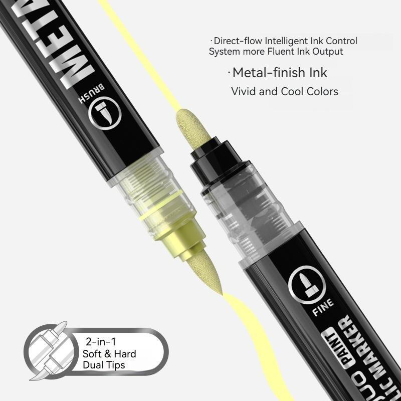 12/24/48Colors Brush Metallic Marker Pens Dual Tip Permanent Art Marker for Manga Crafts Scrapbooking School Stationery Supplies