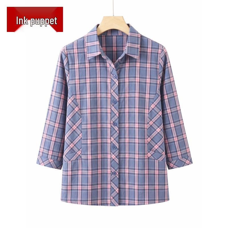 Women s Plus Size Plaid Mid-Sleeve Shirt 3XL