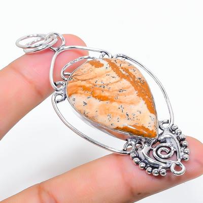 Natural Picture Jasper Gemstone 925 Sterling Silver Gift Pendant 3.23" S4z21