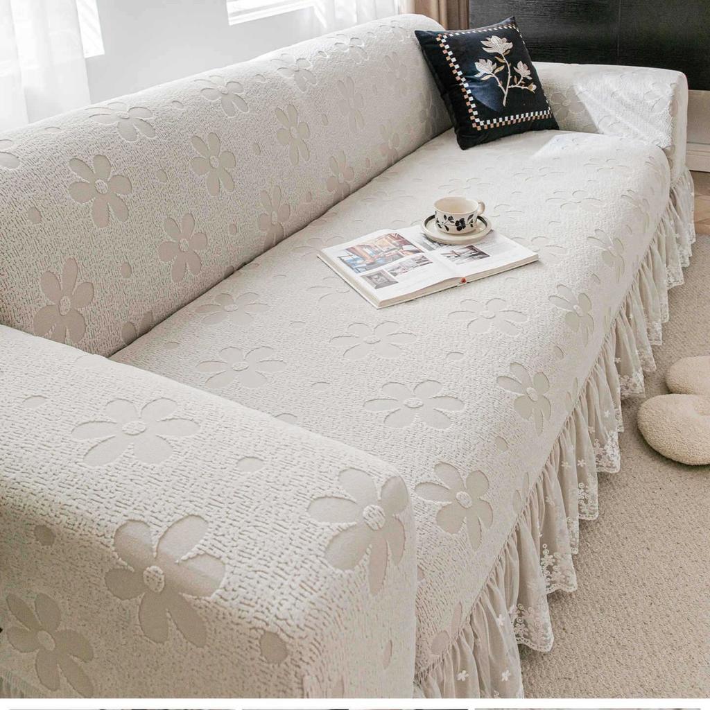 Cream Skirted Sofa Cover for Winter New All In One Anti Slip All Inclusive Universal Cover Protective Cover