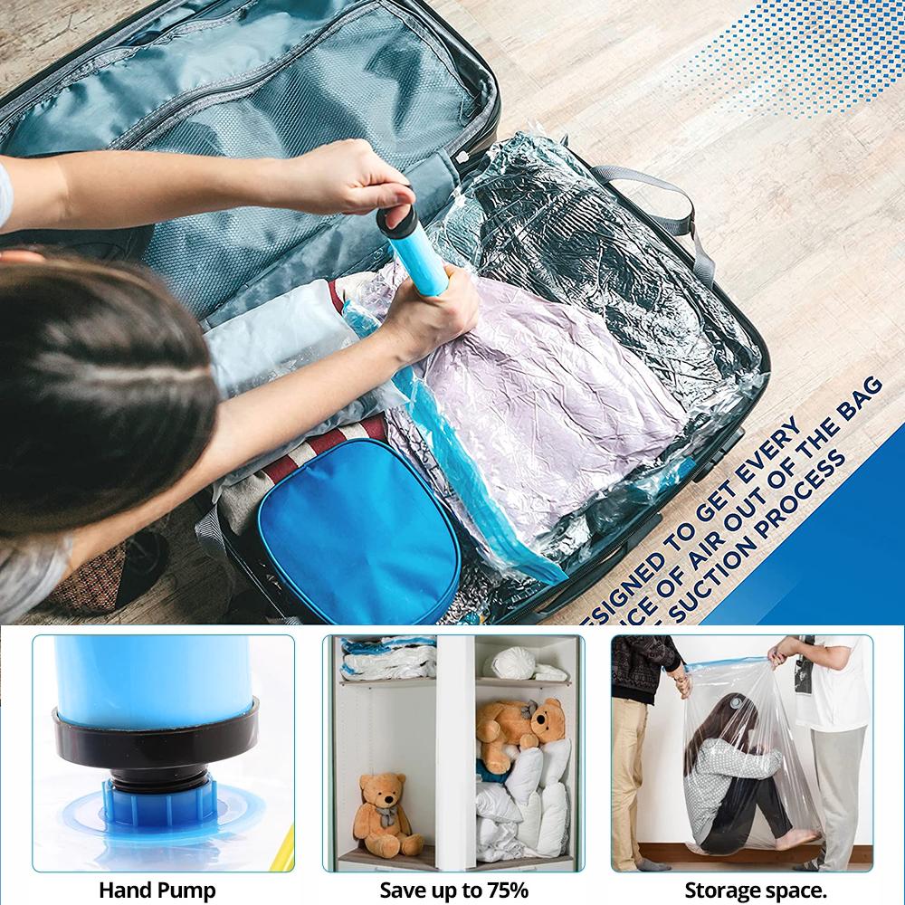 Vacuum Storage Bags, Space Saver Bag, Vacume Pack Storage Bag for Clothes Blankets Travel Storage,Reusable Bags Double Zip Seal