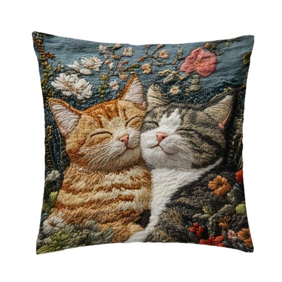 Cushion Cover Embroidered Animal Print Hidden Zipper Replaceable Design Sofa Pillowcase Home Living Room Bedroom Office Decor