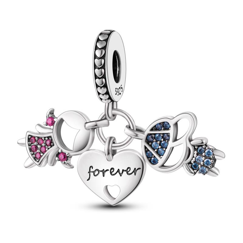 Copper Metal Plated Boy Girl Couple Lovers Bead Components Charm Bead Components Zirconium Dangle Compatible With Authentic Original Bracelet High