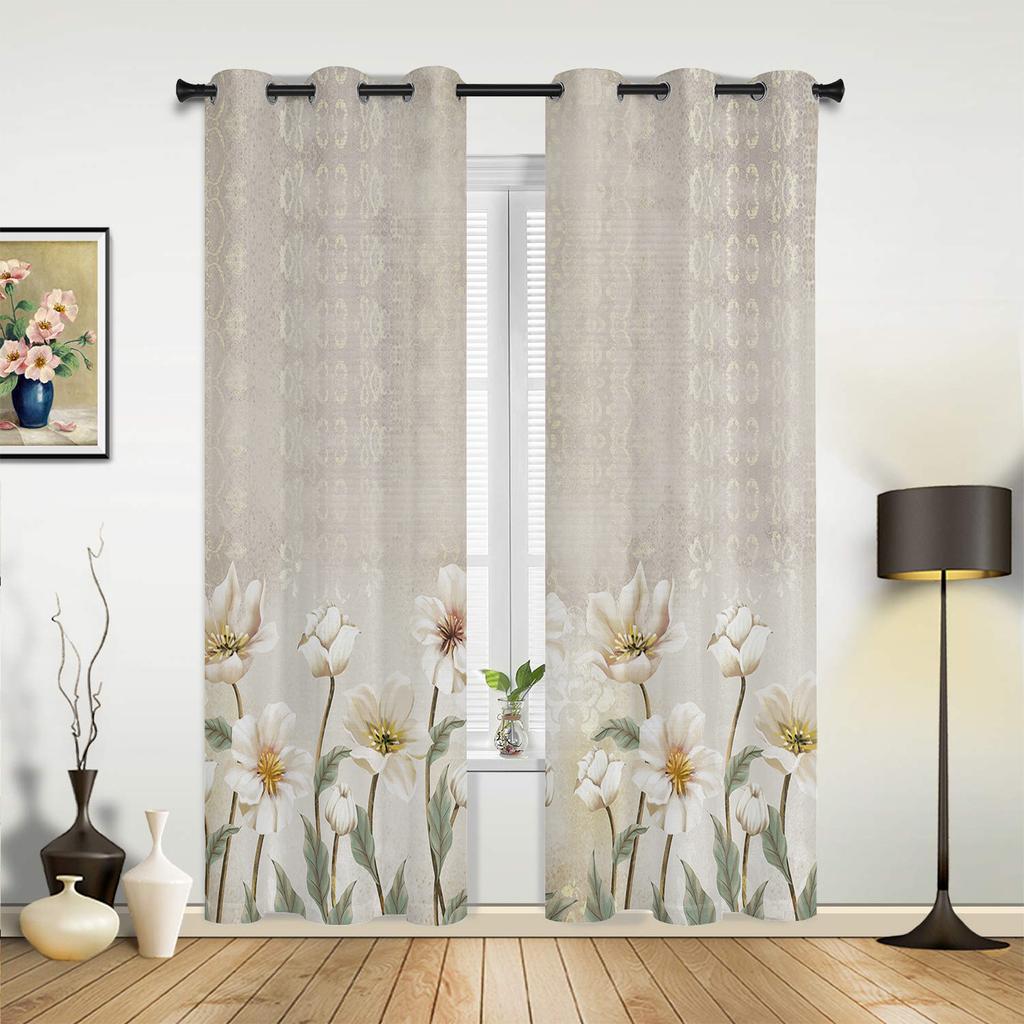 Vintage Background Flowers Window Curtain Living Room Luxury Valance Curtain for Bedroom Home Kitchen Decor Curtain