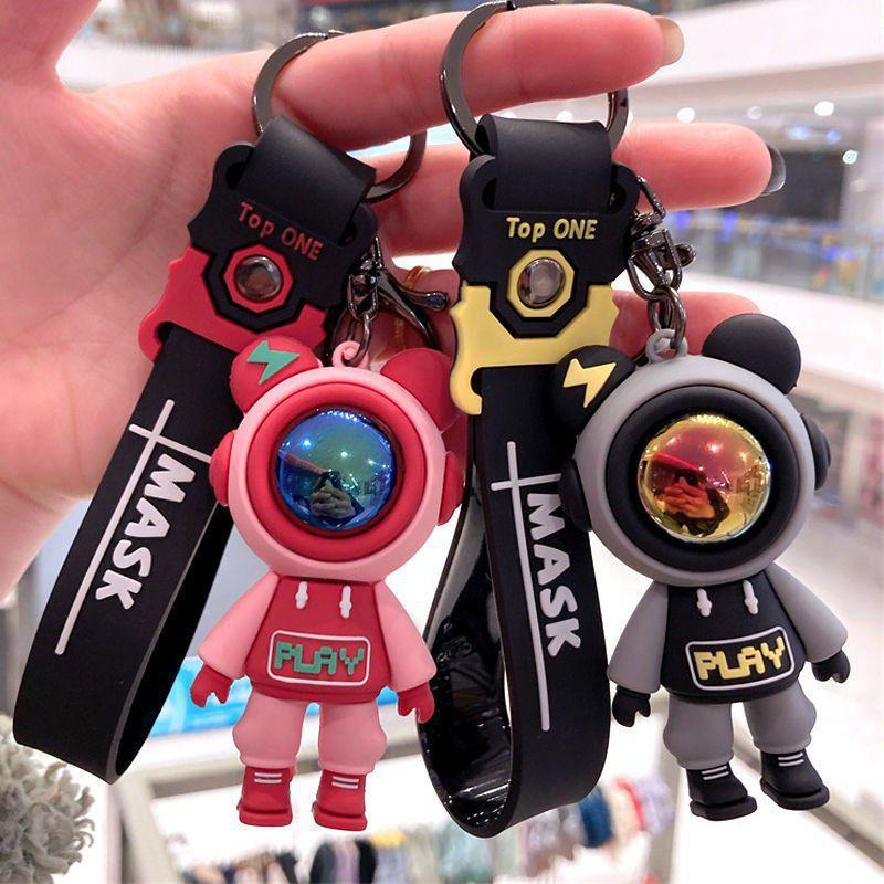 Lightning Key Bear Chain Ring Astronaut Figure Doll Bag Pendant Car Keyholder