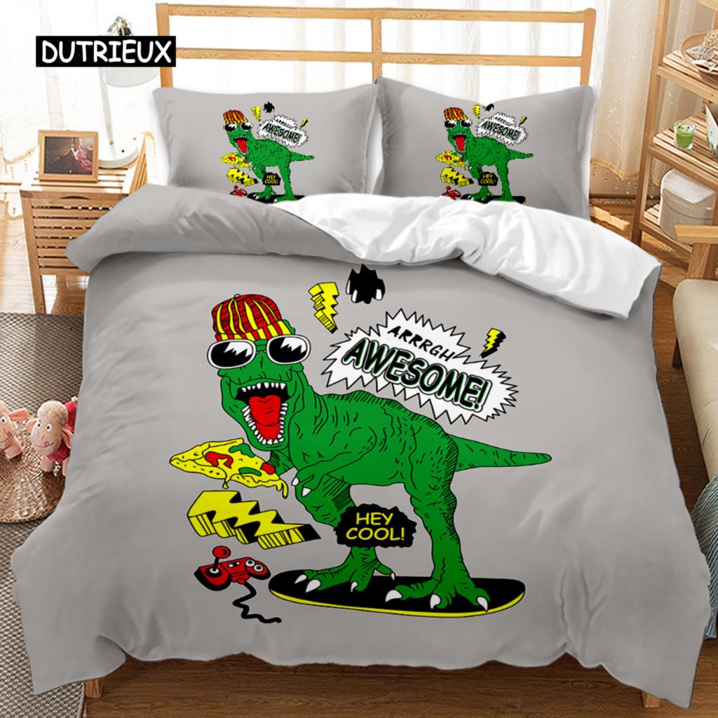 Cartoon Duvet Cover Set Dinosaur Playing Baseball Never Give Up Bedding Set Cartoon Double Queen King Size Polyester Quilt Cover