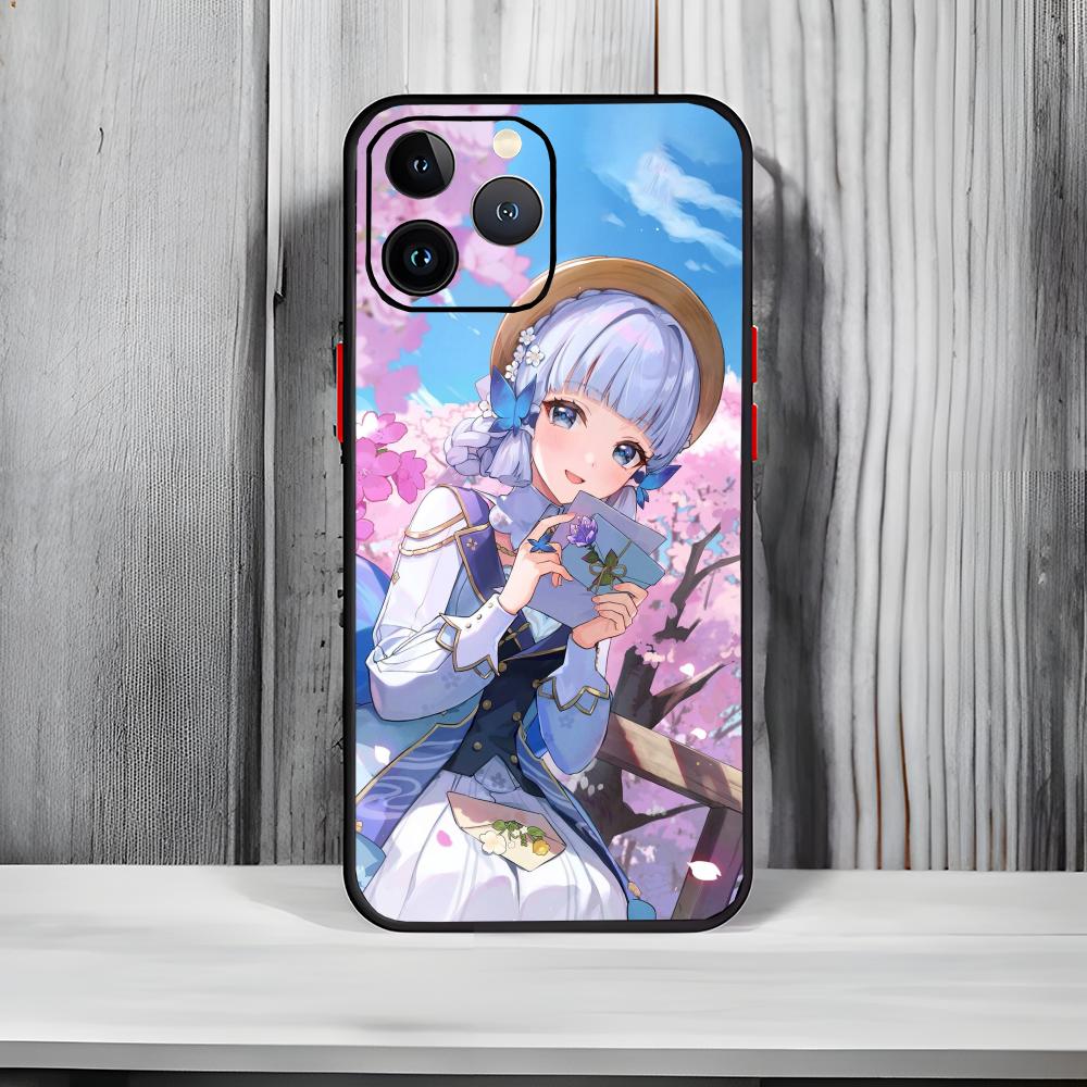 Elegant Genshin Impact K-Kamisato Ayaka Phone Case Black Matte Thin Phone Case For iPhone17 16 15 14 13 ProMax