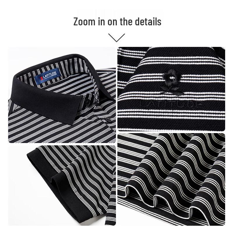 MONTAGUT Men's Striped Long-Staple Cotton Short-Sleeve Polo Shirt