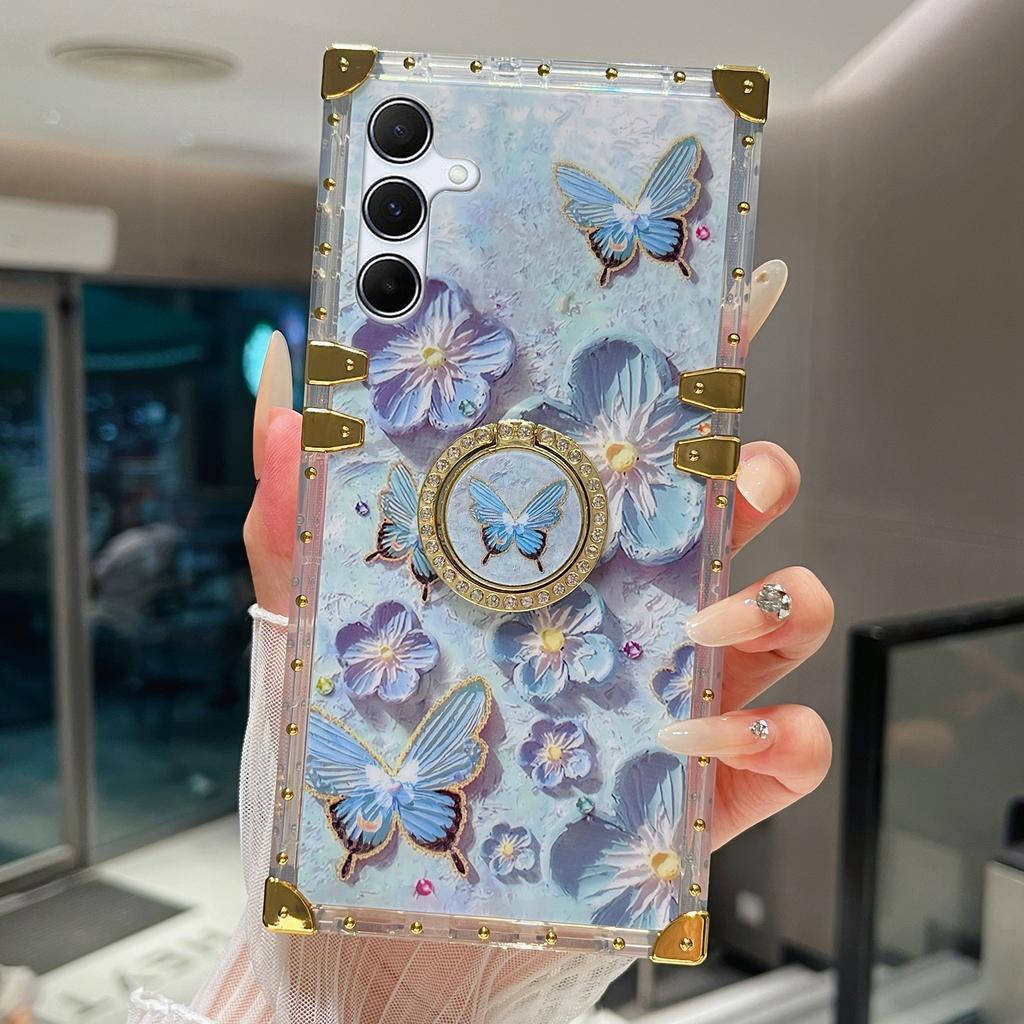 For Samsung Galaxy A55 5G Case Stylish Flower Butterfly Pattern Ring Kickstand TPU+PC Phone Cover