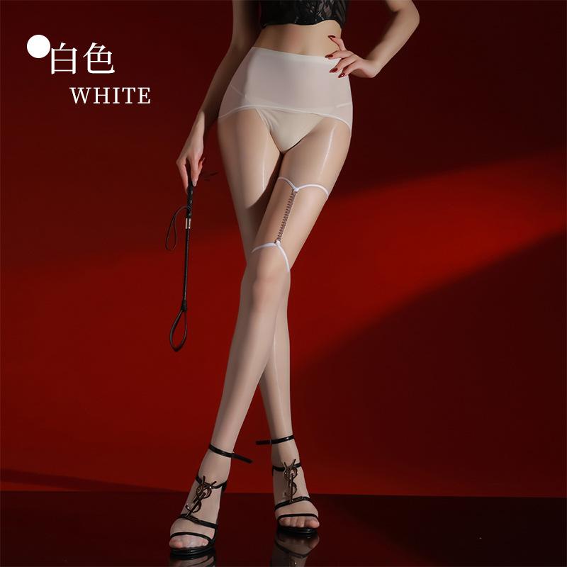 [Love Chain] Single Side Diamond Chain Suspender Pantyhose Aurora Glossy Sexy Temptation TikTok Same Style Thin Crotchless Black