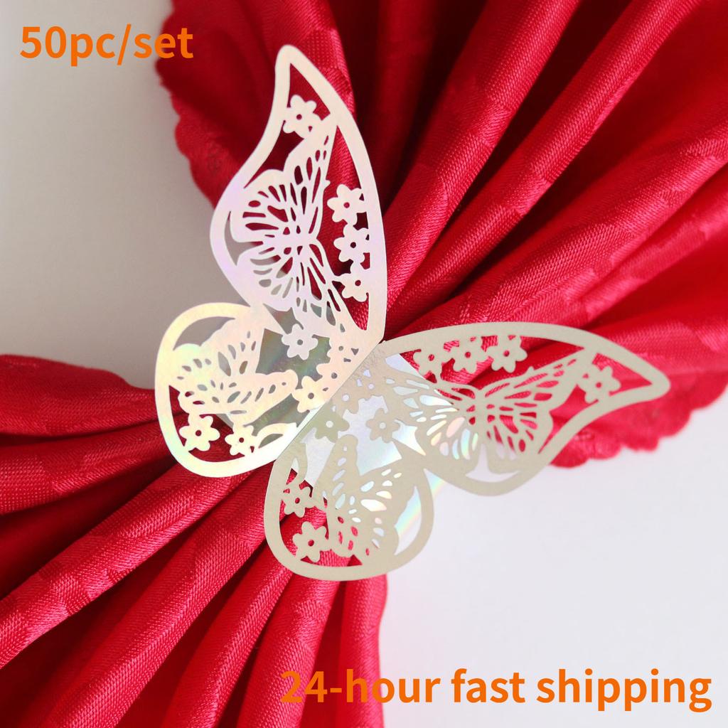 50Pcs Butterfly Napkin Rings Wedding Birthday Christmas Home Dinner Table Decoration Napkin Rings Holders Party Supplies Favors