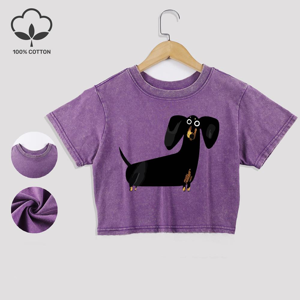 

Забавные хлопковые футболки с принтом собаки таксы, выстиранные, летние кроп-топы с кружевной отделкой по низу, обычного кроя, с круглым вырезом и короткими рукавами, повседневная одежда M