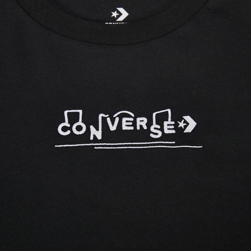 Converse Drop Shoulder Sleeve T Shirt Women's Black Unisex 10022776-A03