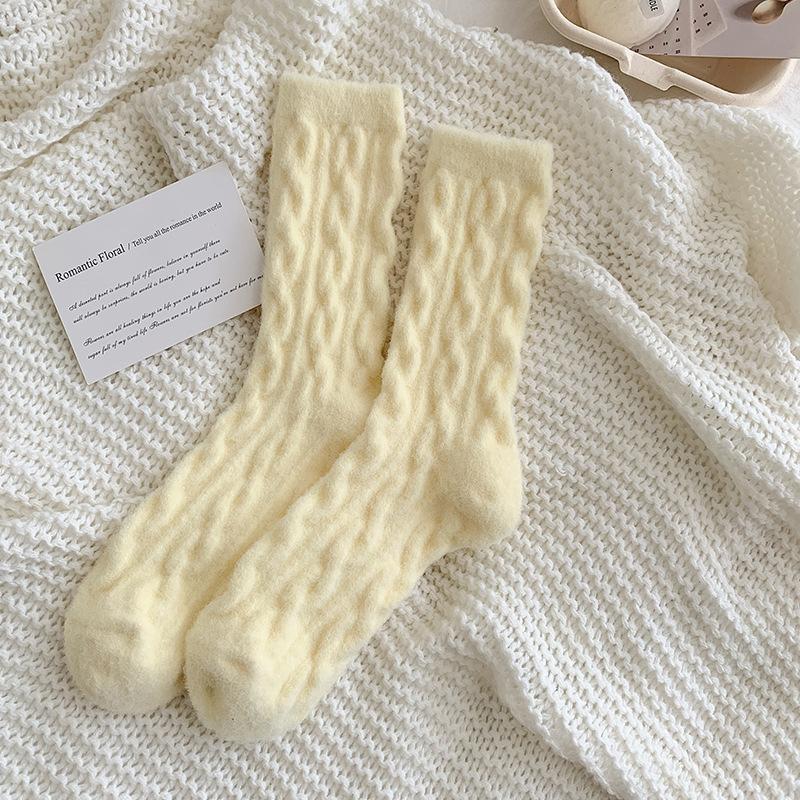 Women Socks Home Twist Mid-Tube Thickened Coral Velvet Floor Socks Sleeping Socks Towel Socks Supersoft
