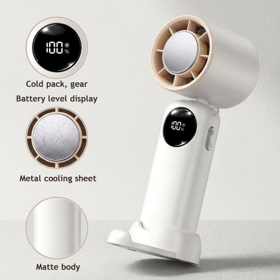 Yousheng Handheld Fan, with Intelligent Digital Power Display, Brushless Motor Quiet Strong Wind Foldable Fan, Ice Cooling Design Type-C Rechargeable