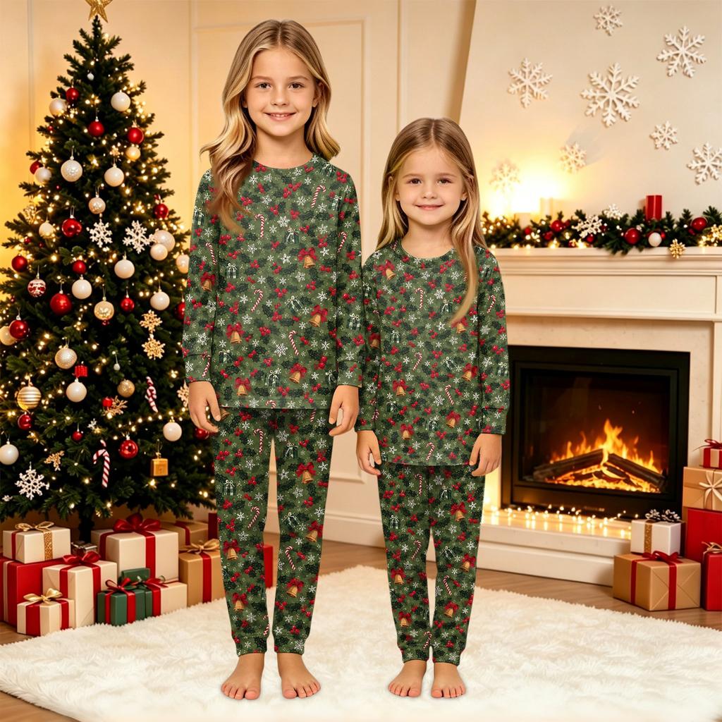 Parent-Child Matching Christmas Print Loungewear Set, Comfortable Long Sleeve Top and Pants for Holiday Home Wear