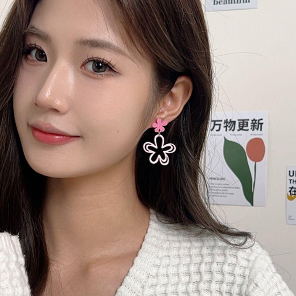 Hook Piercing Flower Drop Earrings Elegant Sweet Earrings Creative Hollow Flower Earrings  Hipster