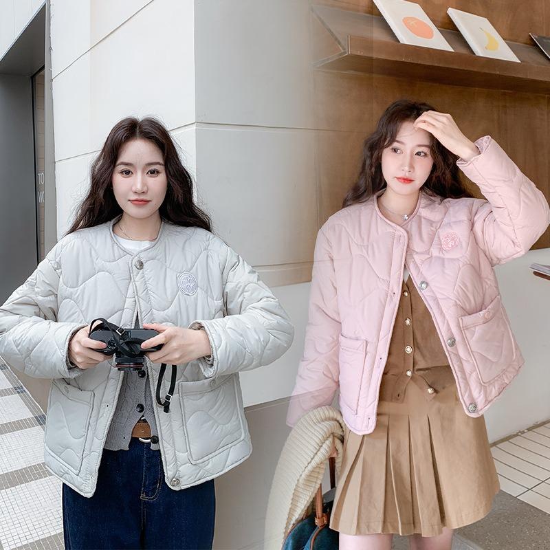 Autumn and winter new collarless splicing light and thin cotton clothes jacket loose rhombus warm cotton clothes cotton clothes top women