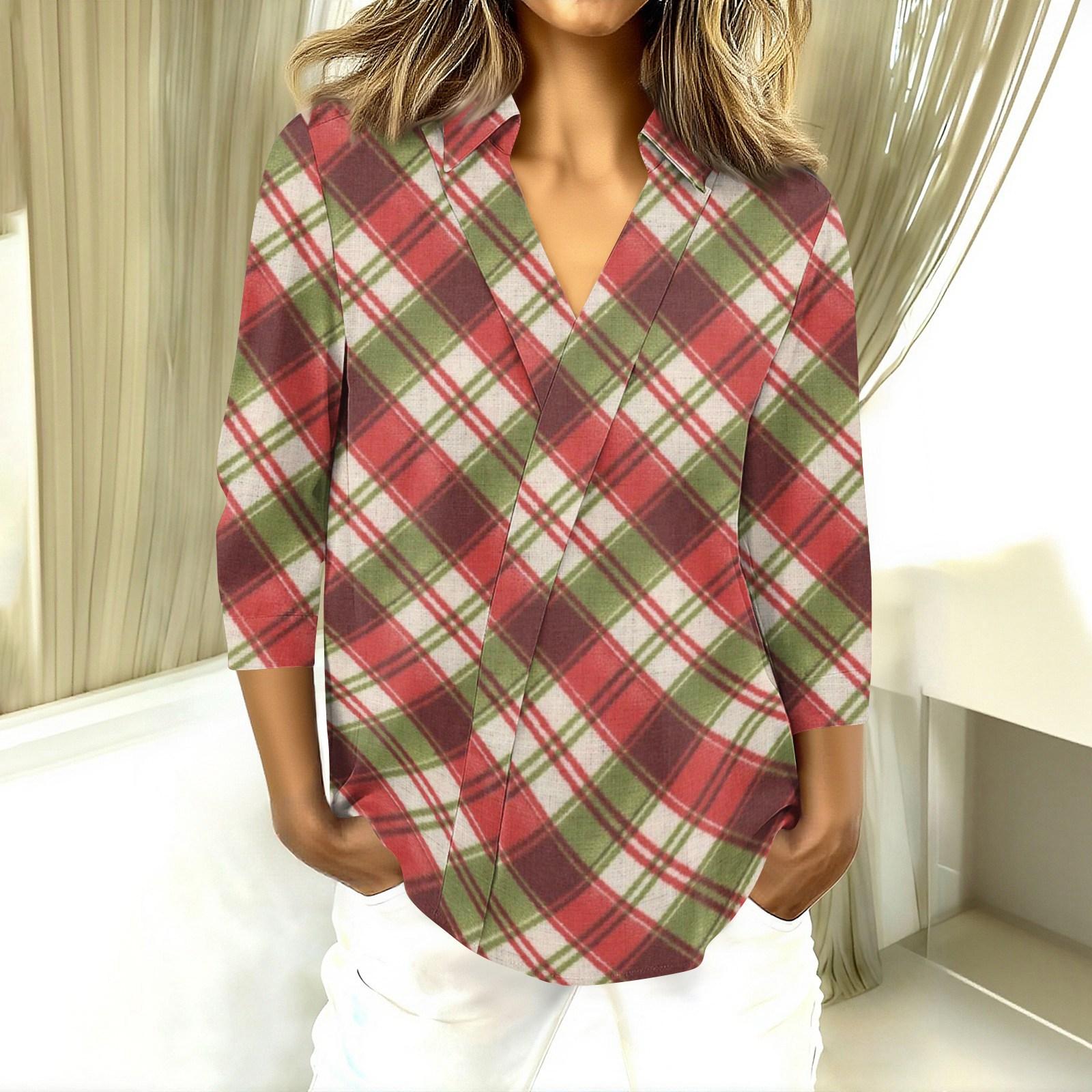 

Женские топы с рукавом 3/4, рубашки с V-образным вырезом, модные принтованные блузки для работы в стиле бизнес-кэжуал S красный