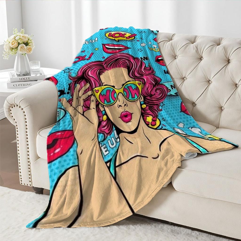 Pop Art Girl Print Flannel Throw Blanket – Trendy Gift for Home Office Sofa Car Nap