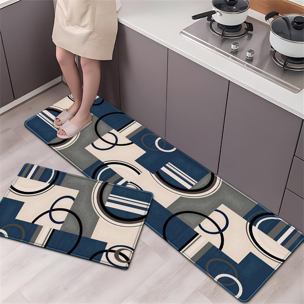 2pcs European Style Kitchen Mats, Creative Geometry Pattern Throw Carpets, Durable Runner Rugs, for Home Room Supplies Spring Decor Shower Supplies
