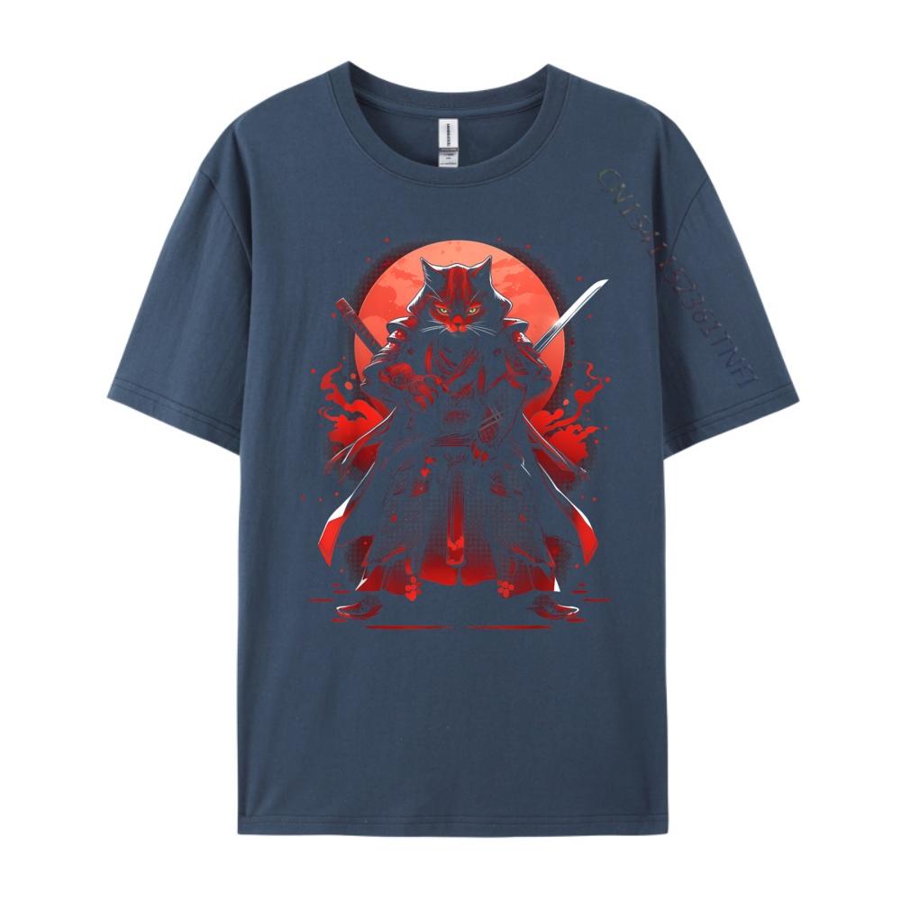 Cat Samurai Ninja Cat Samurai Art Ukiyo E Grey Shirt Graphic Tee Female Mens T Shirt Camisetas Hombre
