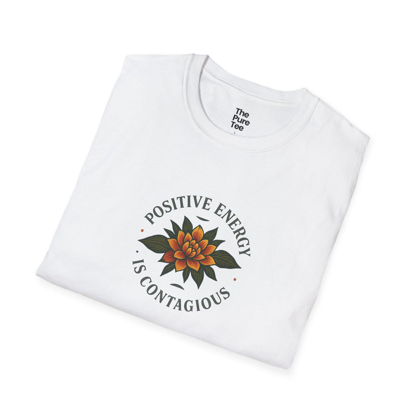 Positive Energy Floral T-Shirt, Botanical Art Unisex Top L