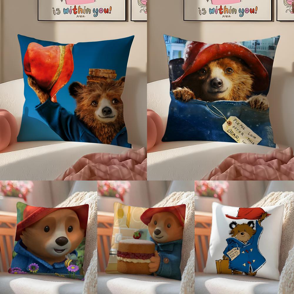 Cute PPaddington Bear Cushion Cover Pillowcase Short Plush Invisible zipper Room Sofa Cushion Cover