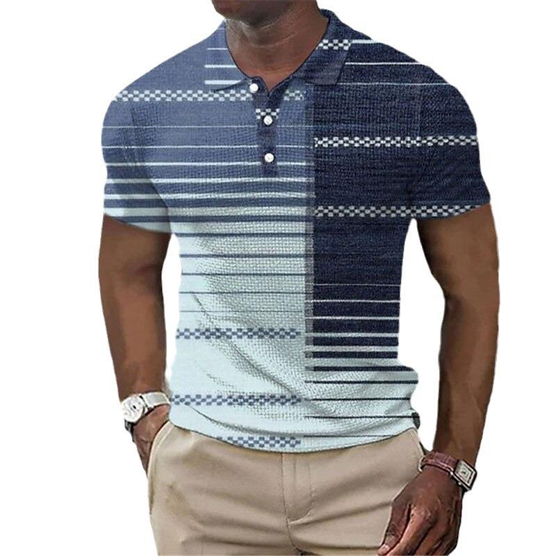 

Мужская удобная рубашка поло с геометрическим полосатым узором и 3D цифровой печатью 6XL