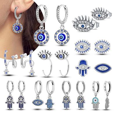 S925 Silber Böser Blick Creolen Blaue Zirkonia Tropfen Religiöser Schmuck für Frauen Party Geschenke