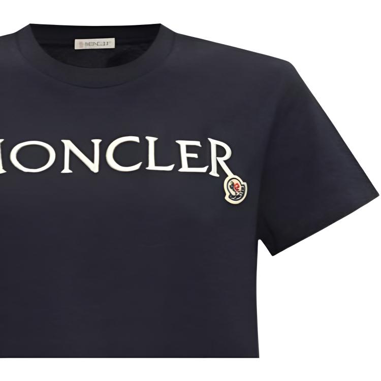 Moncler Logo Embroidered Crew Neck Pullover Short Sleeve T-Shirt Women T-Shirts Navy-Blue J10938C00006829HP778