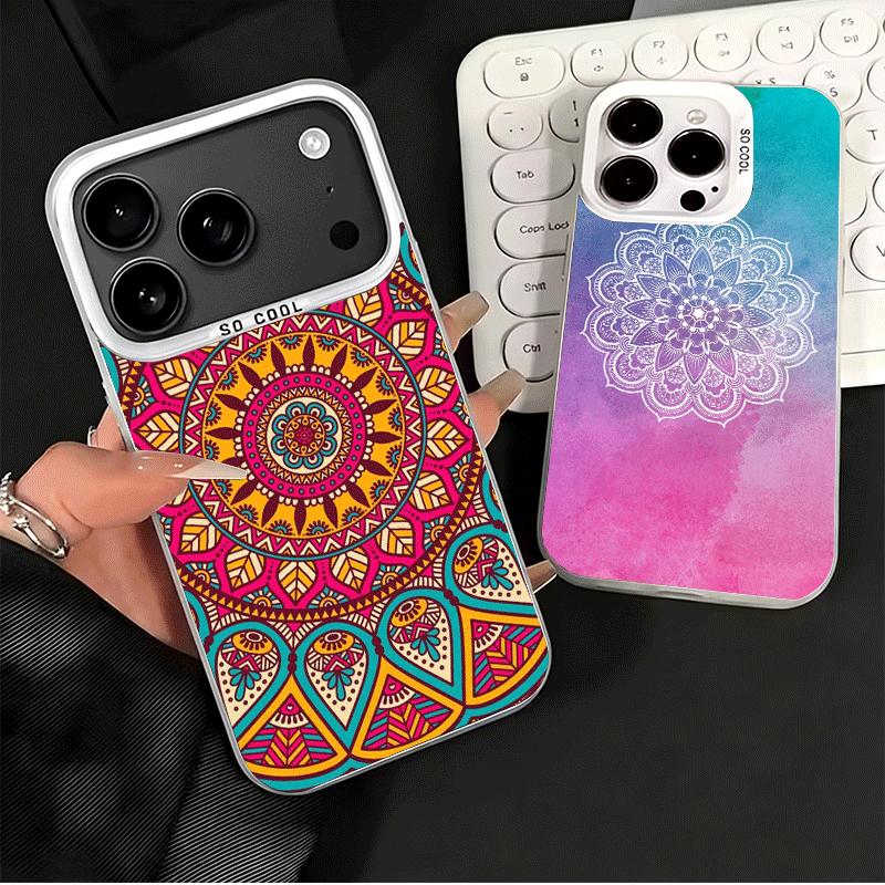Mandala Style Pattern Shockproof Phone Case for iPhone 17 Air 16 16E 15 Pro Max 14 Plus 13 Mini 12 Back Cover Anti Fall Fundas
