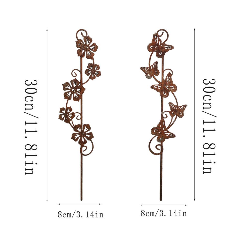 2Pc Iron Flower and Butterfly Decoration Ground Insert, Outdoor Decoration, Modern Country Style with Flower and Butterfly Pattern, Courtyard, Fenc