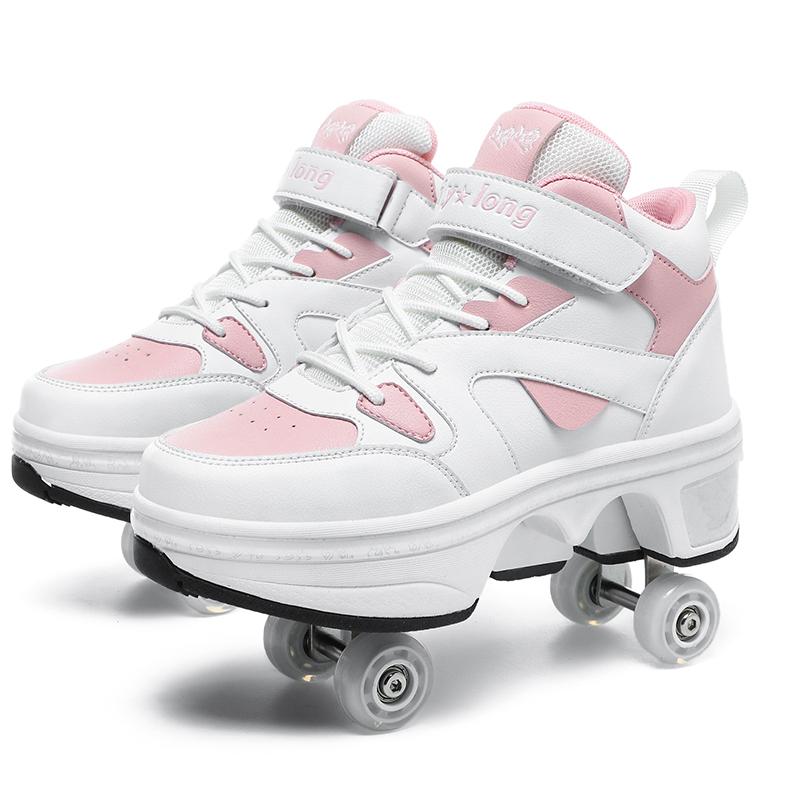 Roller Skates 6-15 Years Old Four-wheel Deformation Can Walk Can Skate Skates Girl Runaway Shoes