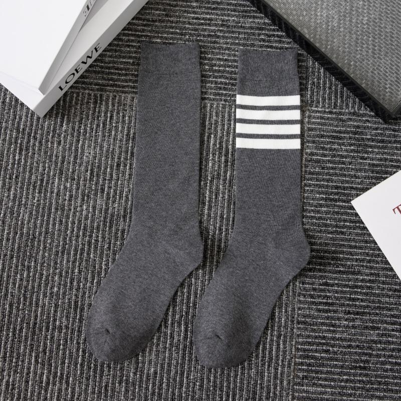 Female Spring and Autumn Four Bar Stripes Thin Pure Cotton College Wind Tall Leg Socks