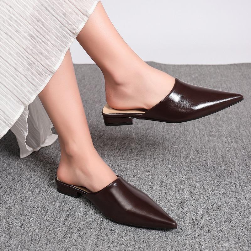 Summer Street Style Pointed Toe Slingback Mules Women Low Heel Elegant Party Dress Sandals