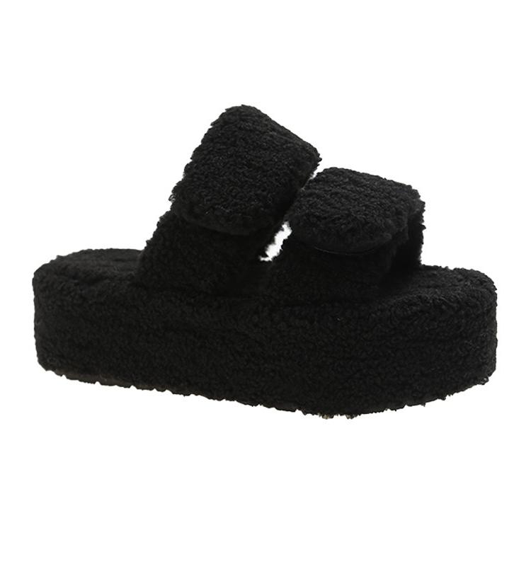 Fashion Med Shoes Woman 2024 House Slippers Platform Fur Flip Flops Pantofle Flock Plush New Massage Flat Hook & Loop Slides with Fur Ro