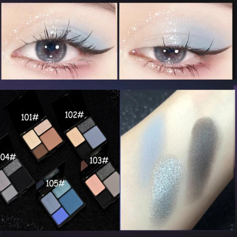 4 barvy Punk Smokey Matte Glitter Eyeshadow Dlouhotrvající třpytivé oční stíny Paletka make-upu Cool Toned Black Blue Eye Pigment