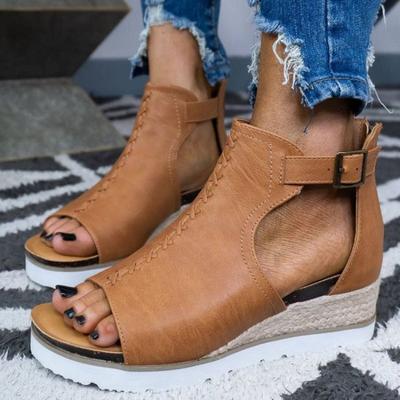 Sandalias romanas de verano para mujer, con suela gruesa, con cuña y hebilla de cinturón y cremallera, talla grande