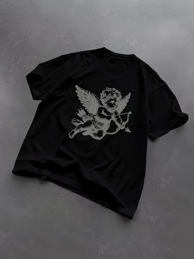 Streetwear Novelty Unisexs Cupid Cherub Angel Bow T Shirt Unisex Cotton Tee Oversize Vintage Casual Trendy Retro Harajuku Oneck
