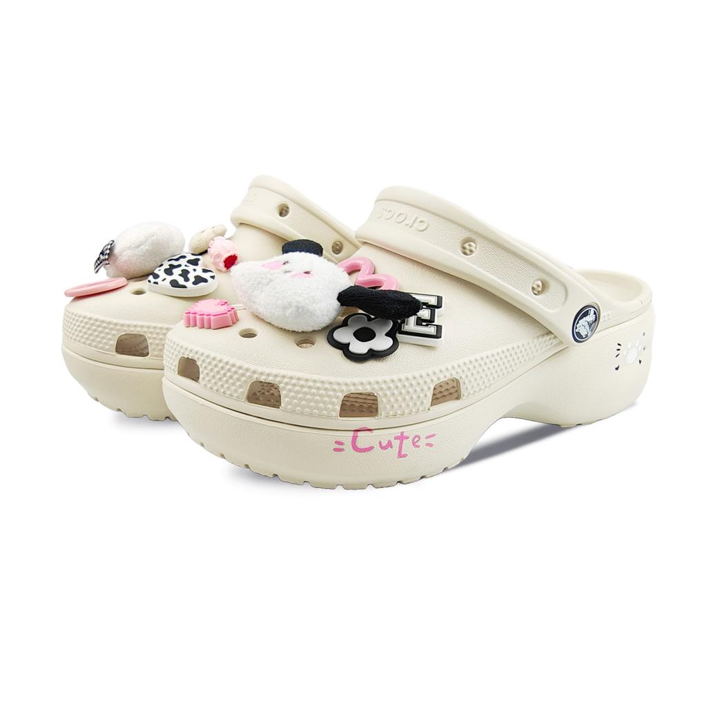 Crocs Classic Platform Clog BNK Little Friend EVA Sweet Mood Simple Fashion Versatile Casual Hole Shoes Women's Bone White