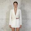 Fashion Sexy Wind Skirt Suit Women Lapel Pearl Decoration Short Top + Low Waist Slimming A-line