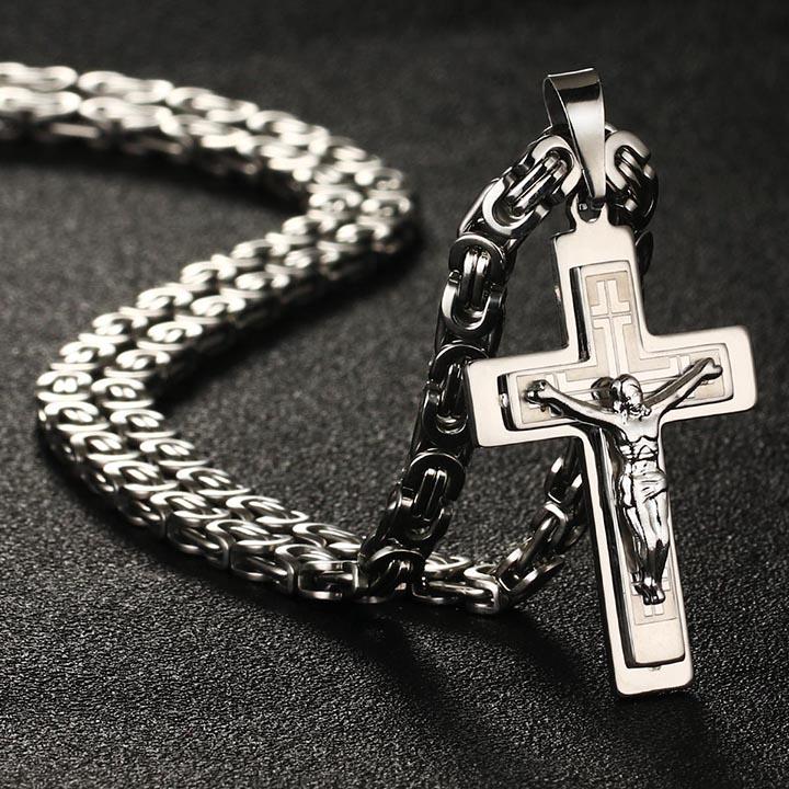 Diyalo Collane con Ciondoli Crocifisso Sacro di Gesù Cristo in Acciaio Inossidabile da Uomo Collane a Catena Lunga Ortodossa Gioielli per Ragazzi