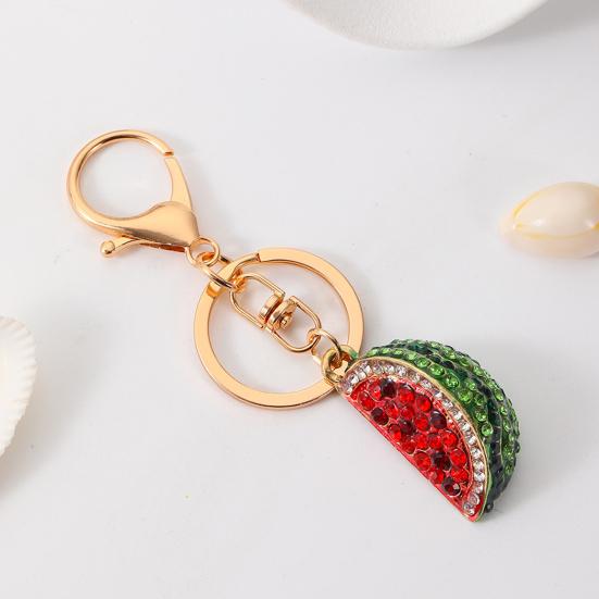 Keychain Pendant Sparkling Rhinestones Watermelon Design Key Chain with Lobster Clasp Backpacks Beach Bags Car Hanger
