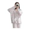 [RAVIR] Women's Room Wear, Winter, Fluffy, Cute Pajamas, Top and Bottom Set, 2 Piece Set, Simple Setup, Fluffy, Border Cardigan, White, One Size Fits
