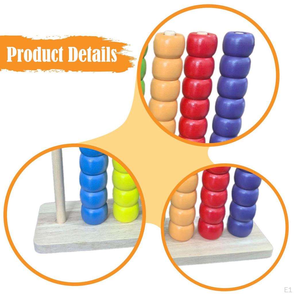 Wooden Color Sorting Stacking Toys Counting Games Threading Beads Matching with for 3